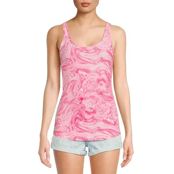 NWT Pink Marble Scoop Neck Tank Top - Women's Juniors Size M (7-9) Shirt - Picture 2 of 3